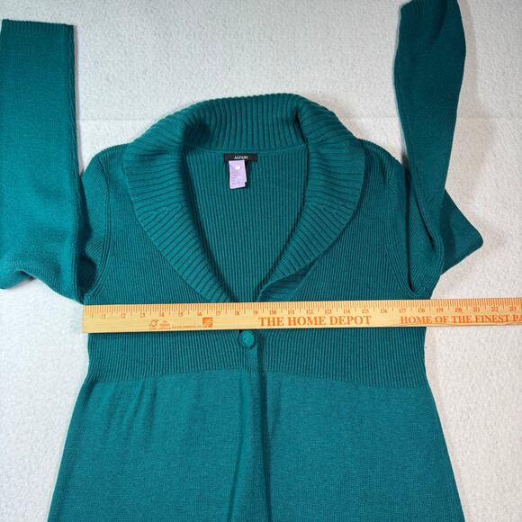 Alfani Lg Cardigan Angora Blend Teal Green Shawl Collar Single Button Closure rd - Picture 6 of 16